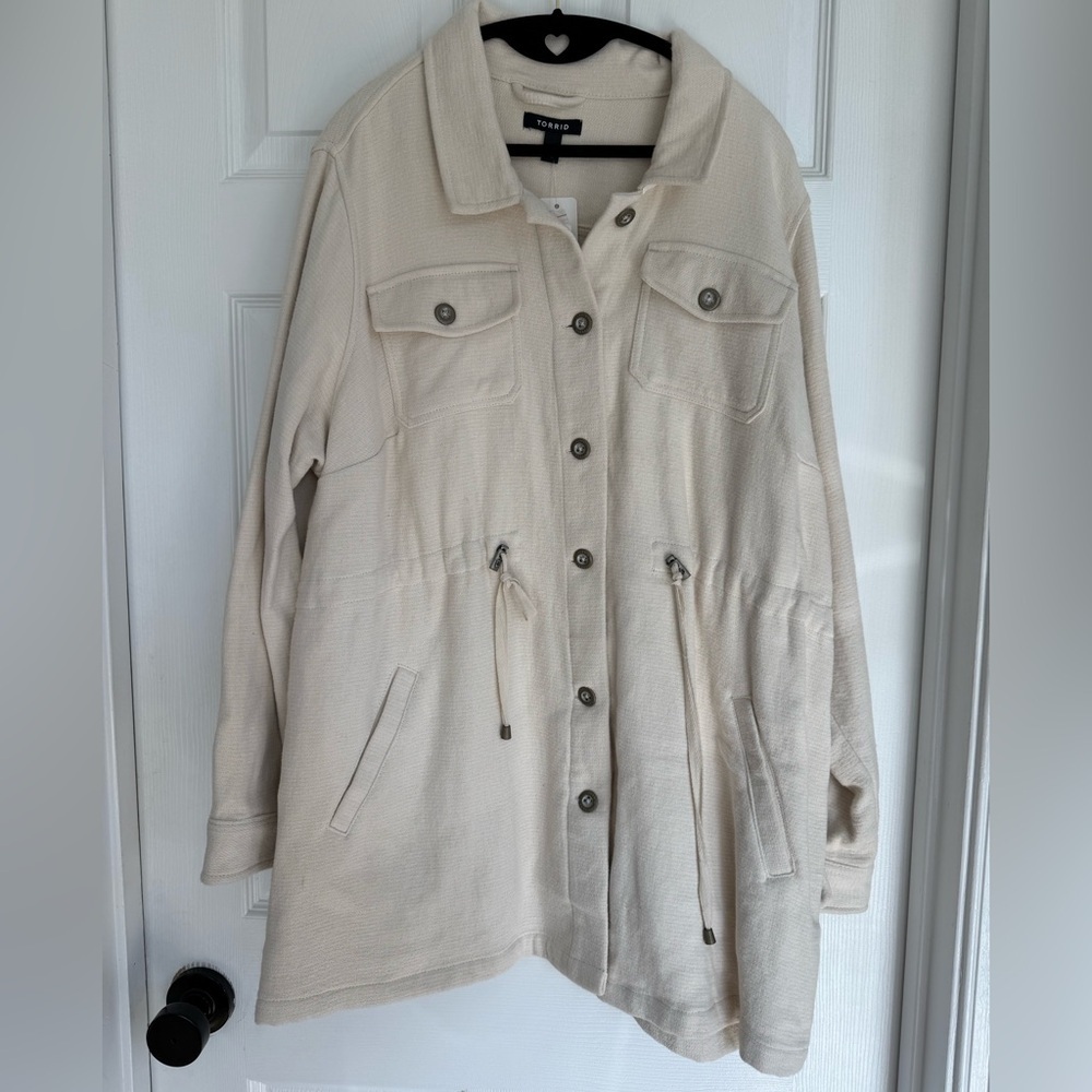 Torrid Cream Utility Shacket with Drawstring Waist